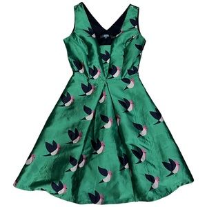 Eva Franco Birdie Print Fit & Flare Green Dress